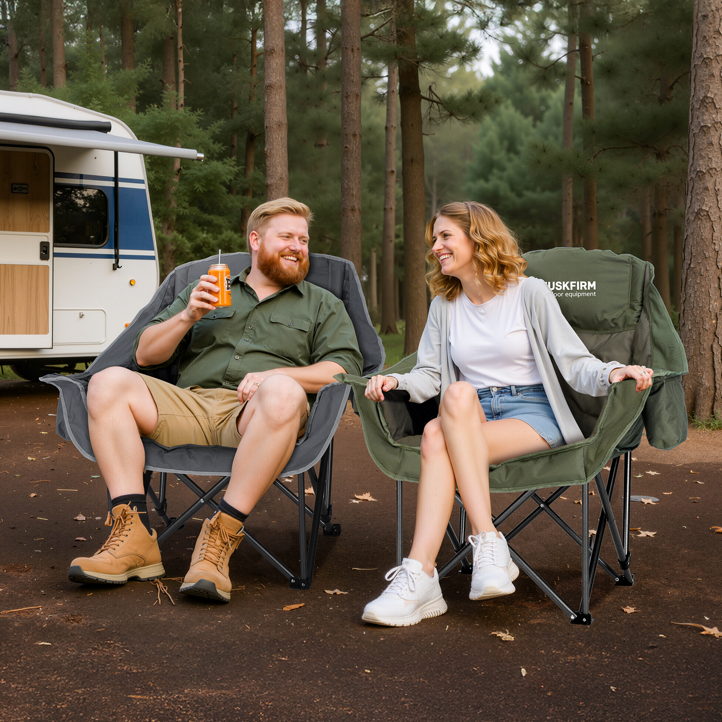 2 Pack Camping Chairs Oversized Padded Camping Chair Grey