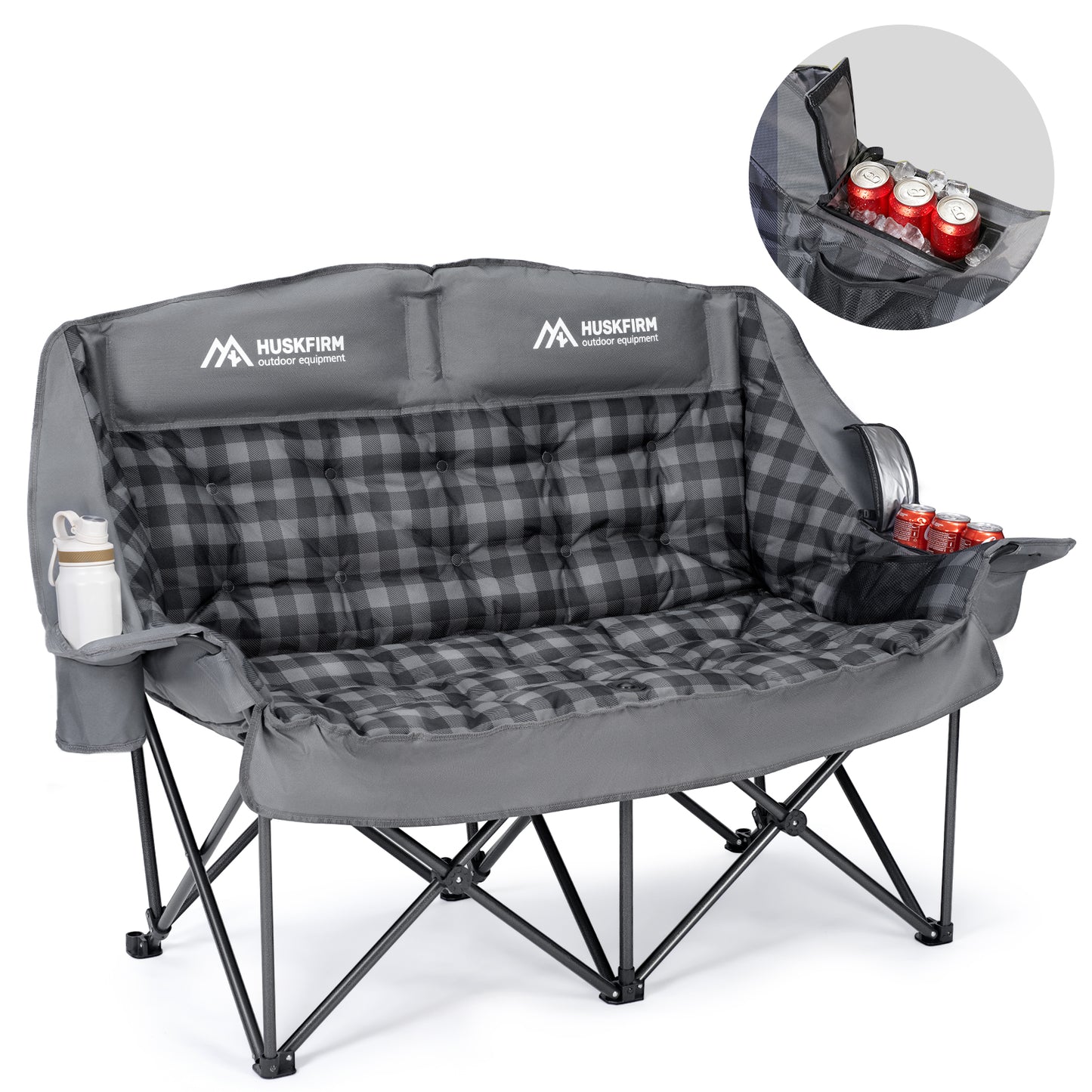 Padded Double Camping Chairs High Back Double Camp Chair Grey