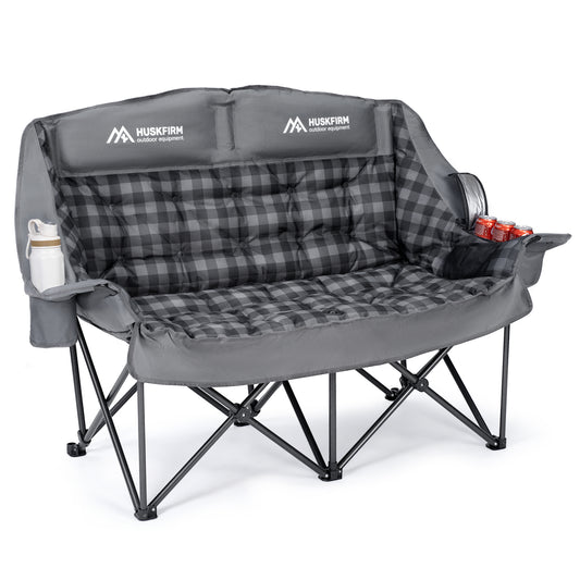Padded Double Camping Chairs High Back Double Camp Chair Grey