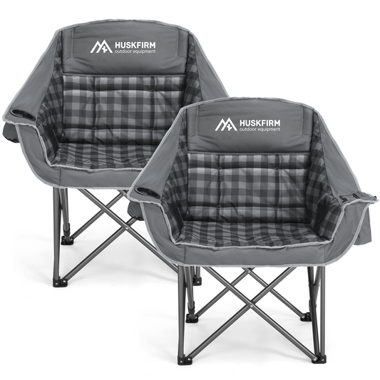 2 Pack Camping Chairs Oversized Padded Camping Chair Grey