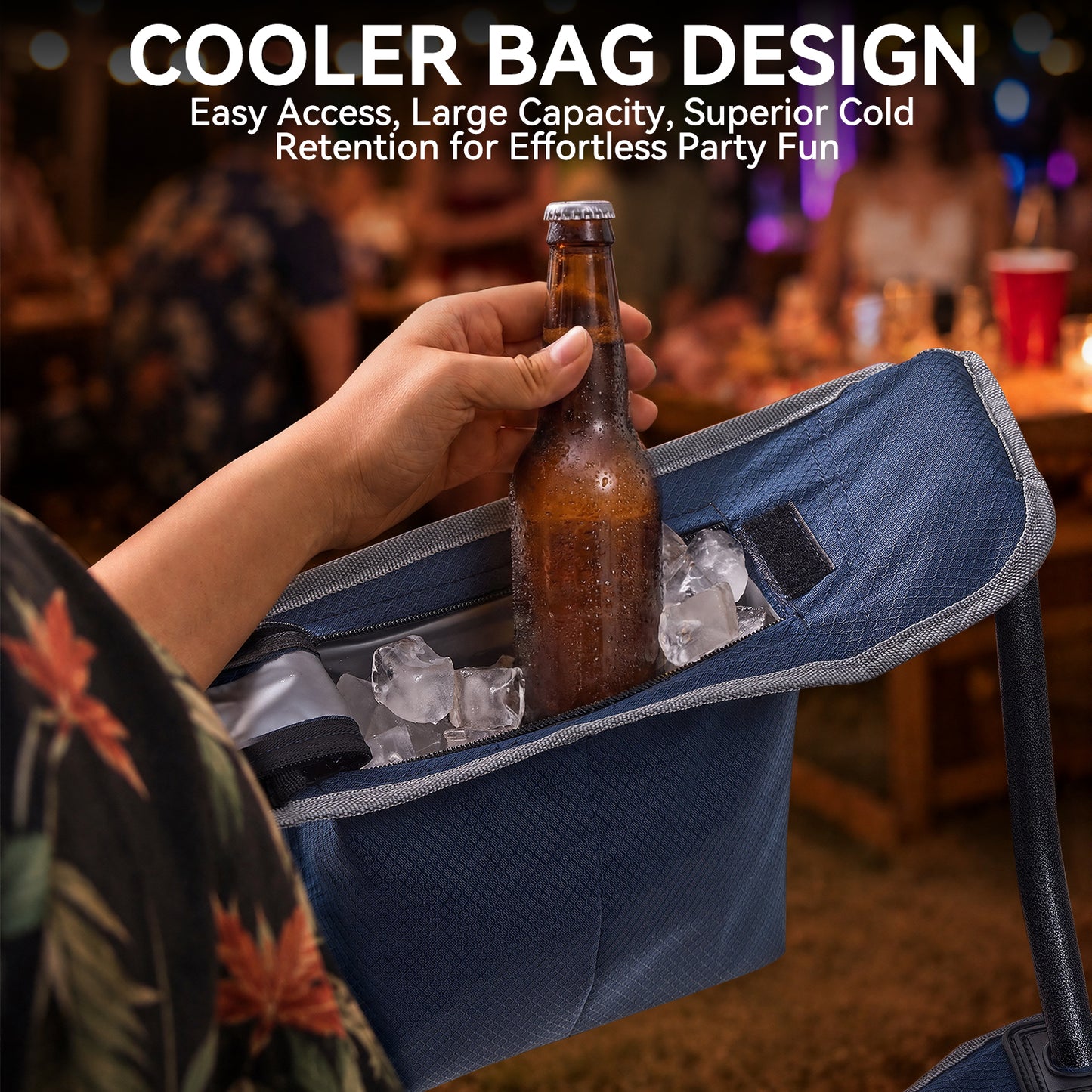 2 Pack Oversized Camping Chairs Heavy Duty Outdoor Chair, Folding Lawn Chairs with Cup Holders, Side Pocket & Cooler Bag, Portable Camp Chair for Outside, Tailgating, Sports Blue&Gray