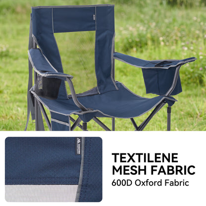 2 Pack Oversized Camping Chairs Heavy Duty Outdoor Chair, Folding Lawn Chairs with Cup Holders, Side Pocket & Cooler Bag, Portable Camp Chair for Outside, Tailgating, Sports Blue&Gray